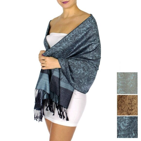 NWT Women's Pashmina Reversible Paisley Fringed Shawl Evening Wrap - Picture 1 of 11